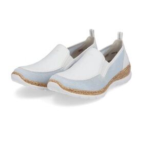 Rieker MemoSoft 87342 White Blue Slip-On Leather Comfort Sneakers Size 39/ 8 US